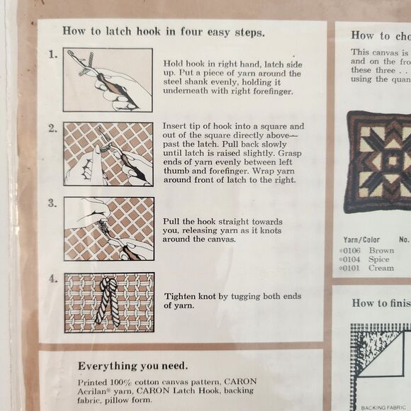 Vintage Caron Latch Hook Pillow Pattern Bargello 3067 & Canvas Kit 27" X 27" - Picture 3 of 6